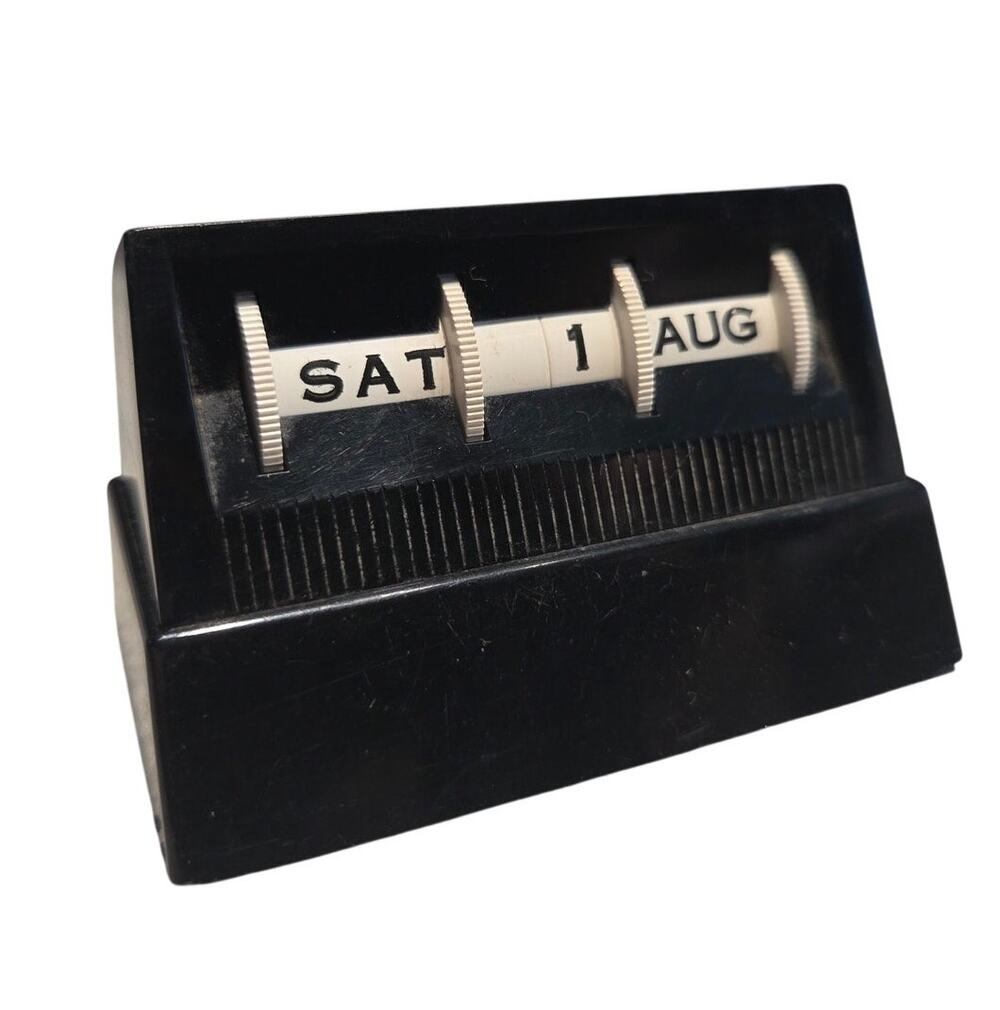 Vtg Perpetual Desk Calendar Black 70's MCM USA